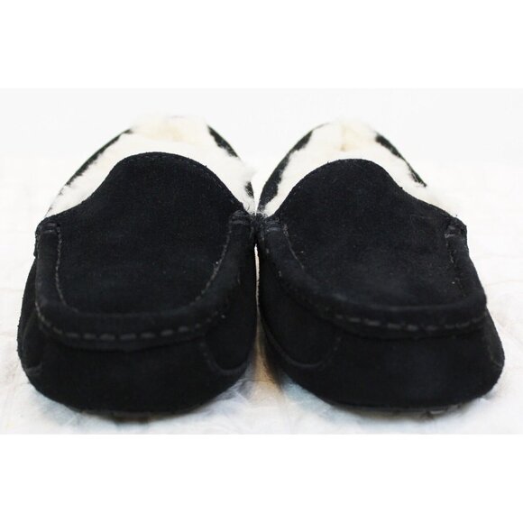 UGG Kid's Ascot Loafers sz 1 Black Suede Wool Fur Soft Comfortable Slipper - Picture 3 of 9